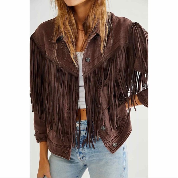 Free People Jackets & Blazers - FREE PEOPLE After Hours Fringe Denim Jacket